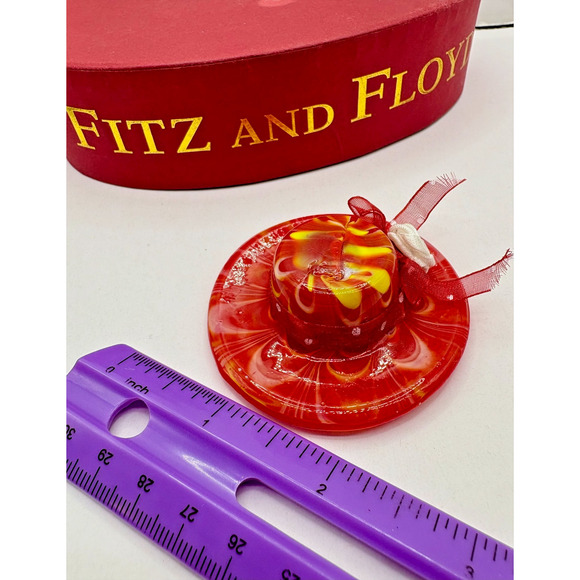 Fitz & Floyd Summer in Paris 2004 Art Glass Menagerie Small Red White Yellow Hat - Picture 4 of 7